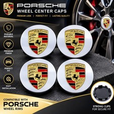 4 Porsche Silver Center Caps Concave 76mm Royal Crest 992 Cayenne 911 Carrera 4 Porsche Silver Center Caps Concave 76mm Royal Crest 992 Cayenne 911 Carrera