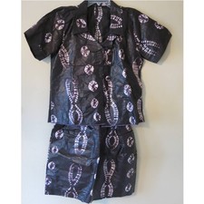 AFRICAN Handmade Ankara Skirt/Top Button Short Sleeve Waxy Material Purple/White