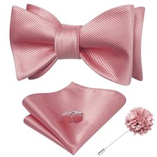 Self Tie Bow Ties and Lapel Pin for Men Paisley Solid Mens Bowtie Blush Pink