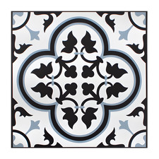 Image of Vinyl Floor Tiles Blue Black Mosaic Mediterranean Peel & Stick 1ft x 1ft