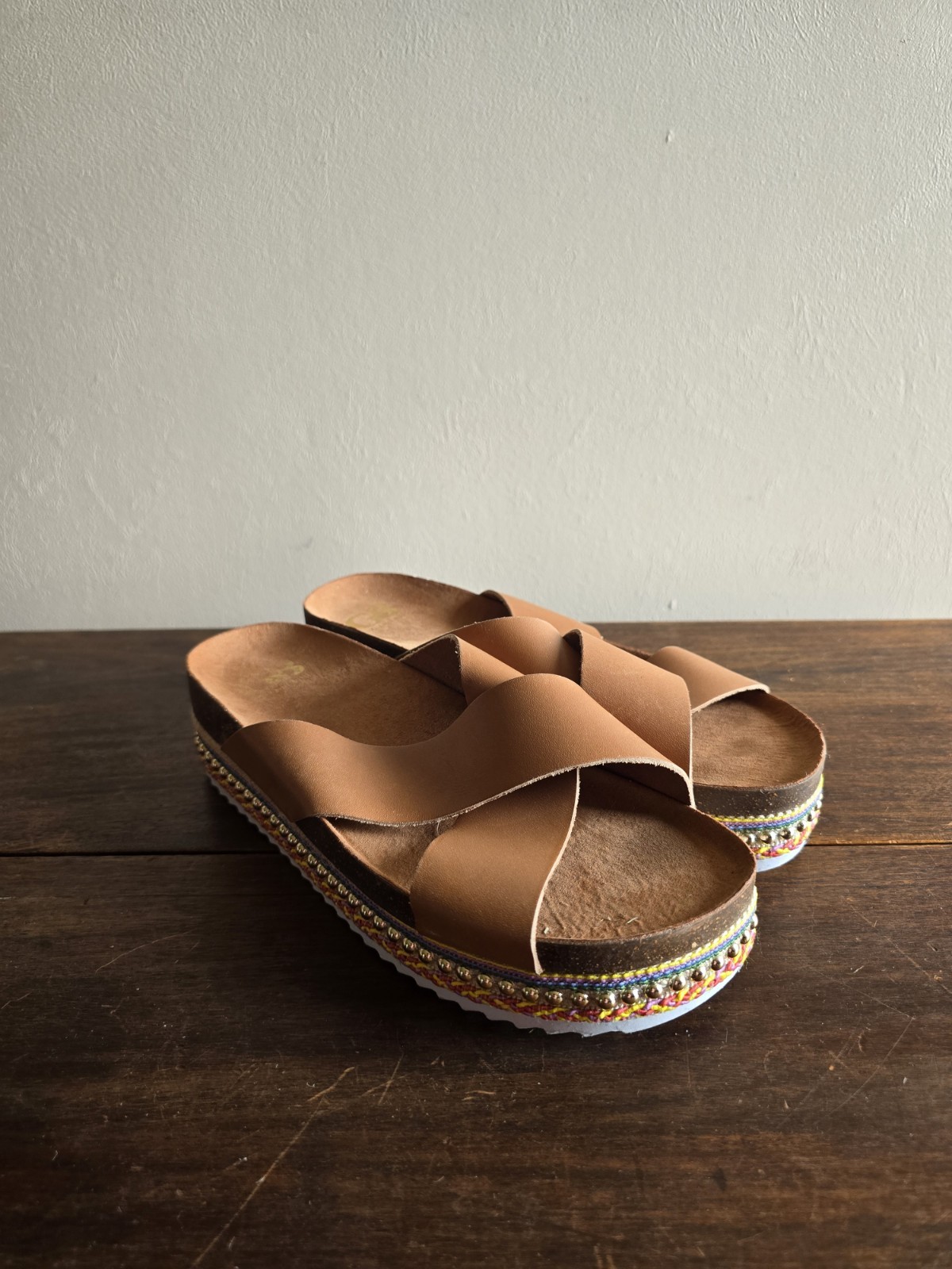 Women's Gianni Bini Nailed  It Leather Embellished Platform Slip-on Sandals 8M