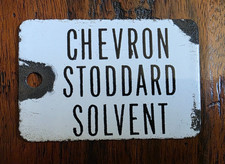 Vintage Chevron Stoddard Solvent Porcelain Metal Gas Pump Tag VERY RARE