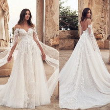 Luxurious A-Line Bohemian Wedding Dress with Lace Long Train Jewel Neck