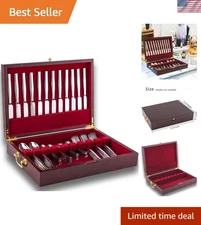 Elegant Felt-Lined Wooden Silverware Chest for 12 Utensils – Perfect Gift!