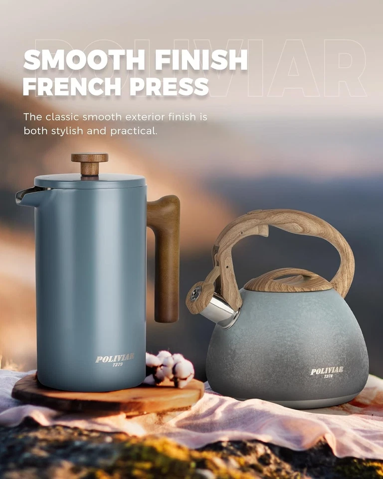 34 унций винтажный френч-пресс - элегантная кофеварка с многоразовым экранным фильтром - Изображение 4 из 4