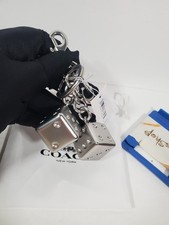 NWT Coach 3D Solid Metal Dice Cluster Bag Charm Keychain Key Fob Silver CZ128