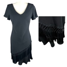 SL Fashions Black Fringe Dress Size Small Medium Y2K Cocktail Goth Glam Flapper