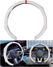 15 Inch Nappa Leather Steering Wheel Cover Spliced Design White Quick Install