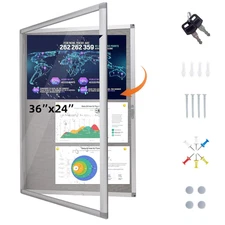 Outdoor Bulletin Board Weatherproof 36"X24", Enclosed Bulletin Board with Lockin
