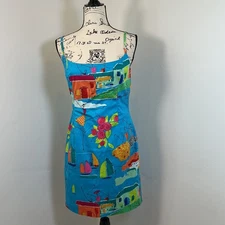 Muse Dress Size 8 Blue Colorful Sleeveless Print Sheath Fitted Mini Boat Yacht