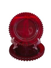 3 Ruby Red viking Candlewick Plates 8  Cond V...