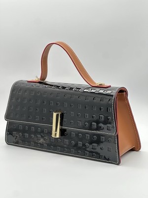 Arcadia Tania Italian Patent Leather East West Top Handle Bag Black