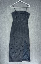 Vintage J.R. Nites By Caliendo Midi Dress Petite 8P Black Floral Front Slit 90s