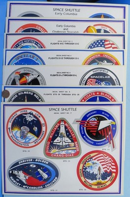 Space Shuttle STICKER Sheet Lot of 7 vtg STS-1 to STS-36 Columbia Atlantis NASA