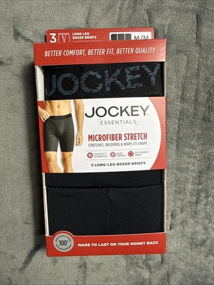 Jockey Essentials Boxer Briefs Mens Medium 3 Pack Long Leg Black 32 -34 