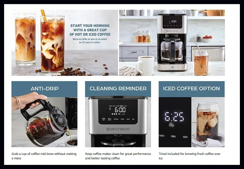 Westbend 12 Cup Programmable Iced& Hot Coffee Maker - Image 4 of 4