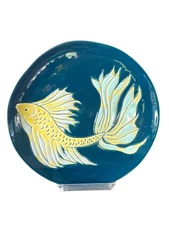 2013 Signed Linda Kasun Studio Art Porcelain Pottery Decorative Plate Gold Fish