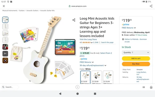 Loog Mini Acoustic kids Guitar for Beginners 3-strings Ages 3+ Learning app