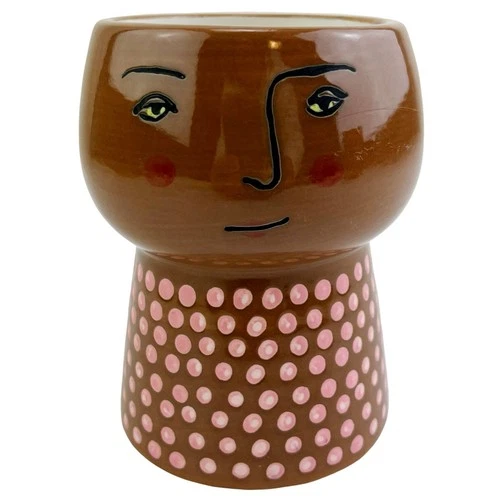 Target Opal House Face Head Planter Vase Brown Pink Dots Succulents Ceramic 4.5"
