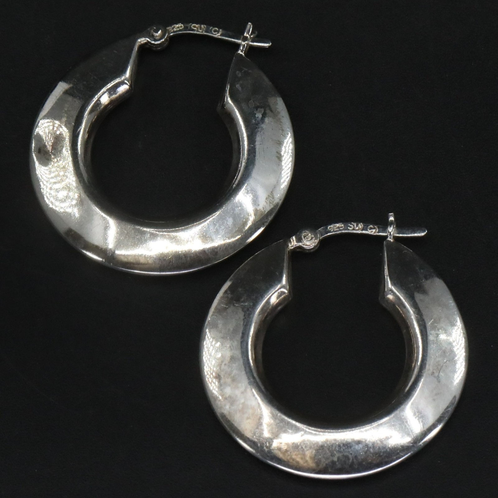 Sterling Silver - DESIGNER SU Solid Hoop Earrings… - image 2