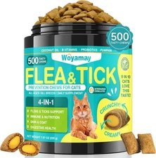 4-IN-1 Flea and Tick Prevention for Cats, 500 Crunchy & Creamy Chews, brown  USA