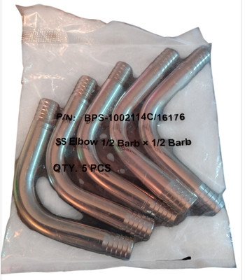 Sanitary Elbow Barb Fitting - SS  1/2 Barbed x 1/2 Barbed 90°.  # BPS-1002114C/
