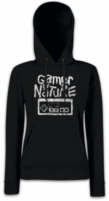 Gamer By Nature Damen Hoodie Kapuzenpullover Fun Nerd Geek Gaming Games Computer