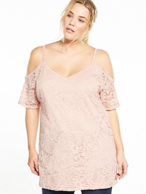 V by Very So Fab Curve Cold Shoulder Lace Top Size 16 Uk BNWT RRP £35 Nude