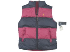 NEW Polo Ralph Lauren Reversible Girls Puffer Vest Sm Pink Reverses to Stripe