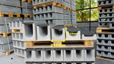 Entwässerungsrinne Schwerlastrinne 1m. set Betonrinne  21x21cm + Gussrost D400