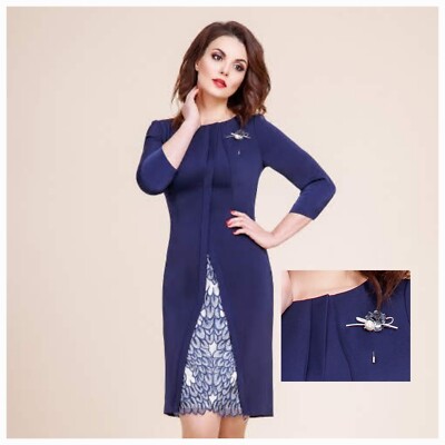 BLUE FASHION ELEGANT DESIGNER WOMEN DRESS WITH BROOCH | eBay