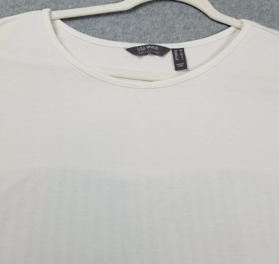 Lisa Rinna 女式 M 码白色短袖圆领柔软打褶 — 第 2/4 张图片