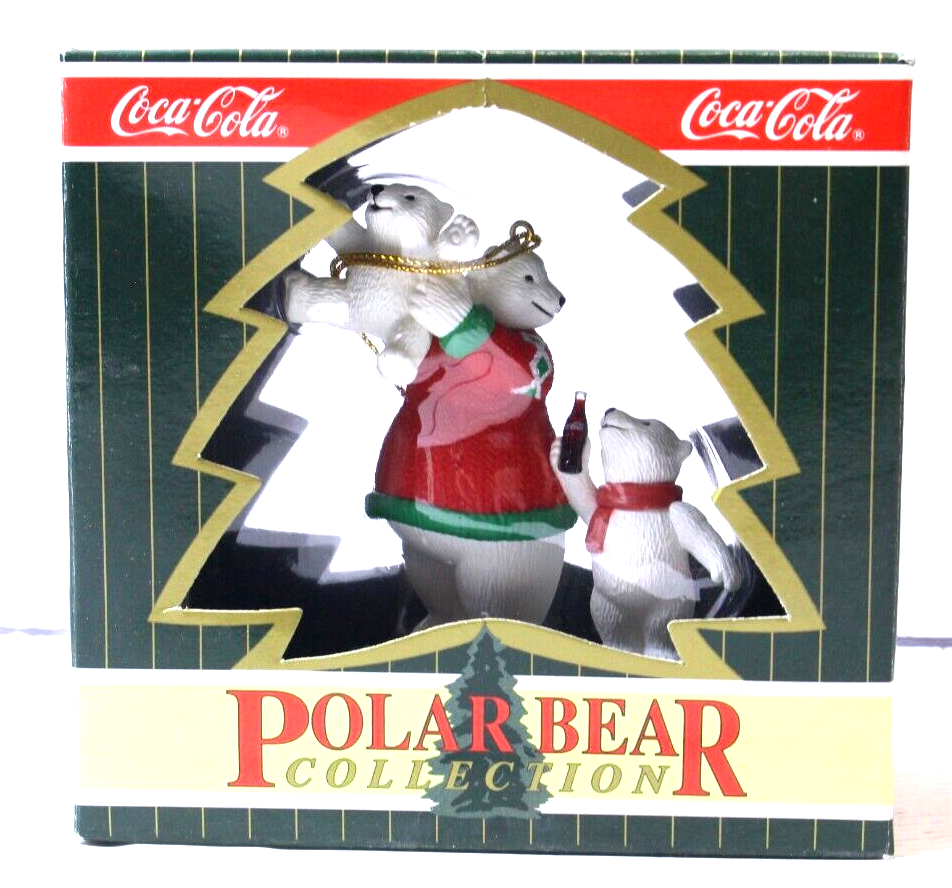 Coca-Cola Polar Bear Collection Christmas Ornament,  Momma Bear 2 Cubs