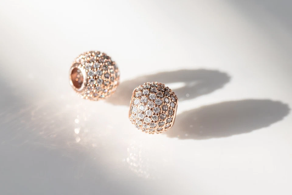 Charm Schmuck Perle f. Pan-Armband 925 Sterling Silber in Champ elox. & Zirkon - Bild 2 von 4