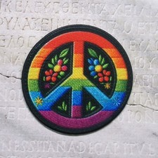 Peace Sign Patch Iron-on Applique World Peace, Rainbow, Hippie Badge, Flower