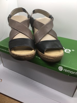 Remonte by Rieker thalia wedge sandals D4552-11 Black/brown sz 6 READ****