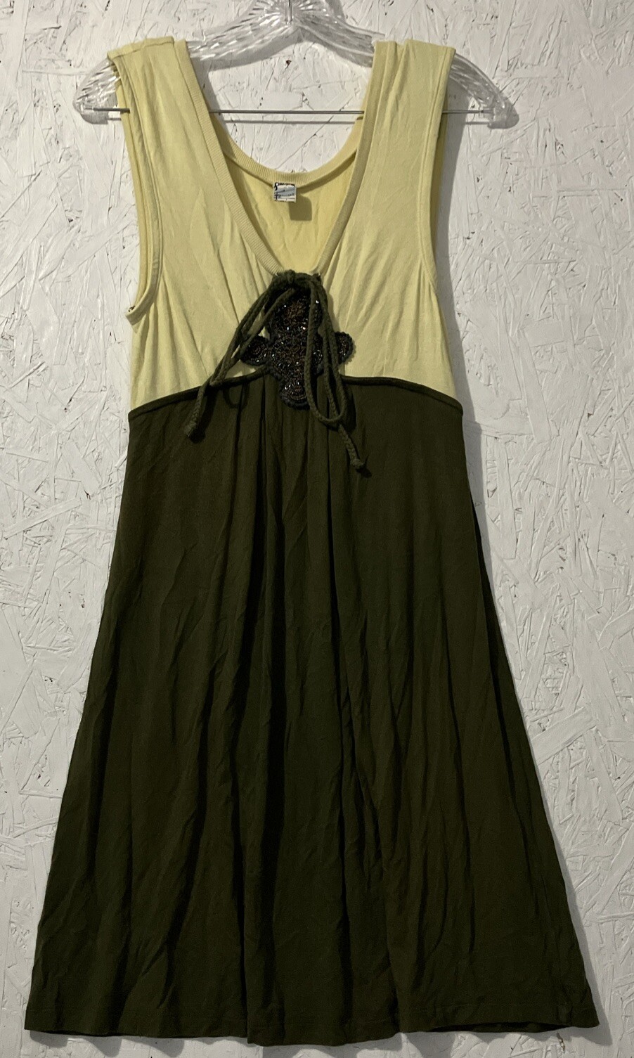 Free People Yellow Olive Beaded Sleeveless Sundress Size 4-image
