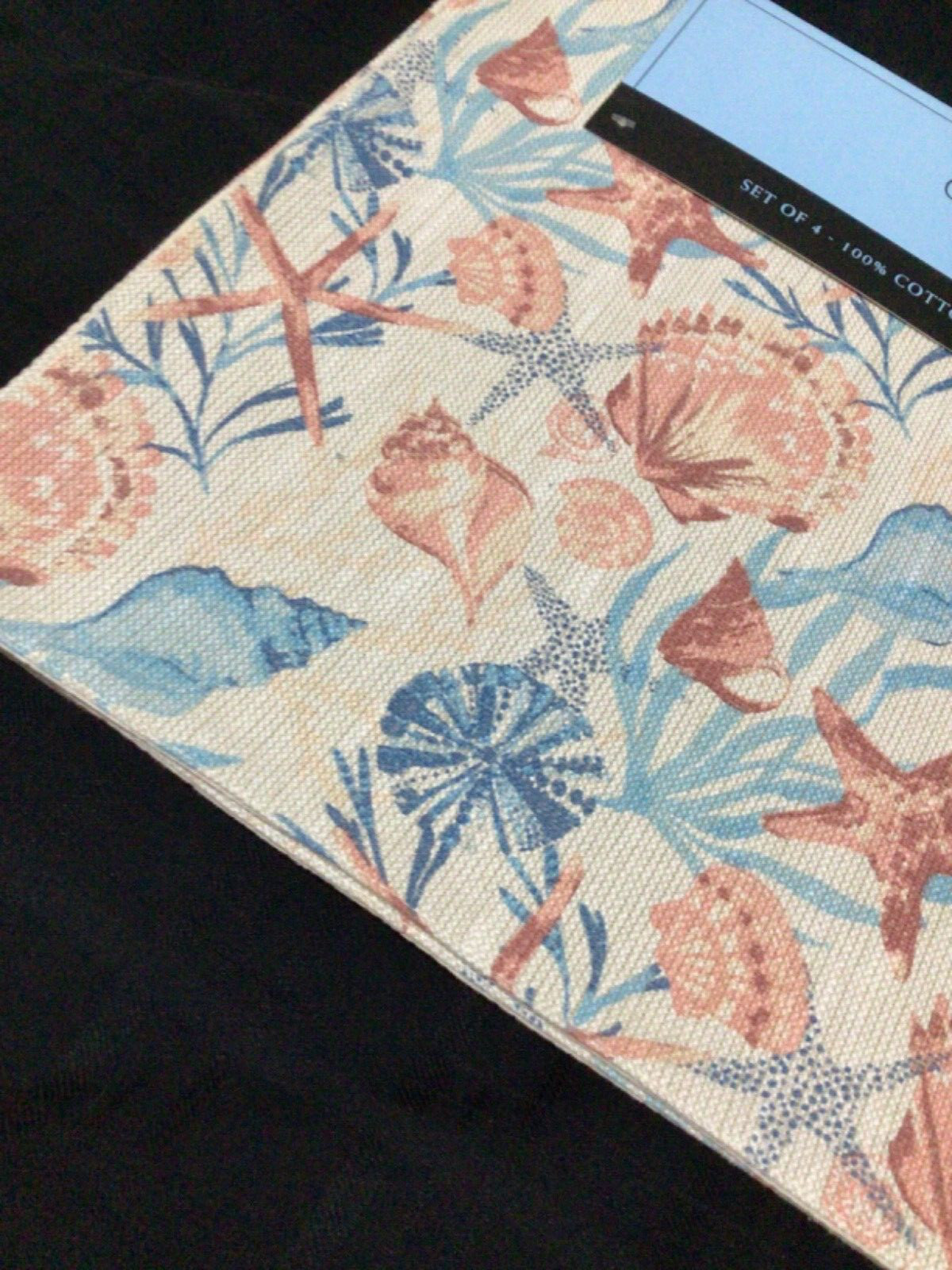 4 PC Cynthia Rowley Placemats & Napkins COASTAL Shells starfish 13 x 19
