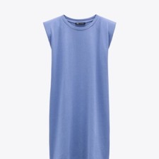 Zara Blue Shoulder Pad T Shirt Dress Women's Small Minimalist Modern Chic Trendy