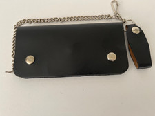 Black Leather Biker Trucker Wallet Snap Closures 7.5" X 3.75" With 12" Chain