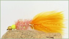 Hothead Trout Flies, Lime double bead Orange Marabou, Fritz Body Size 10