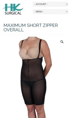HK Surgical Maximum Short Zipper Overall MEDIUM - BLACK Post Surgery Compression