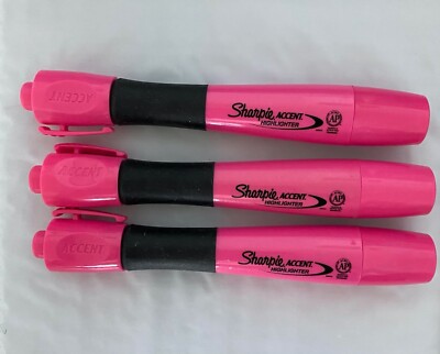 Sharpie Accent Grip Highlighter, 21809 Chisel Tip, Smear Guard Ink, Pink 3 EA
