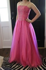 Pink Beaded Sequined Tulle Prom Gown Formal Pageant Dress Ball Gown US Sz 4