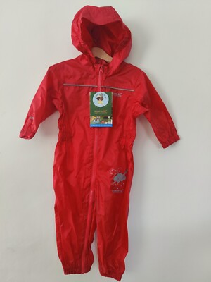 Regatta Kinder Puddle IV Regenanzug wasserdicht atmungsaktiv All-in-One rot 12-18 Monate