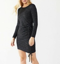 NWT NINE WEST S HEATHER BLACK LONG SLEEVE FITTED BODYCON CINCHED SWEATER DRESS