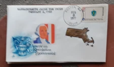 MASSACHUSETTS 1976 STATE FLAG COVER HAND DRAWN & PAINTED STATE MEISELS CAC COVER