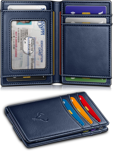 Slim Men Wallet RFID Blocking Metal Leather Bifold Money Clip Magnet Card Holder