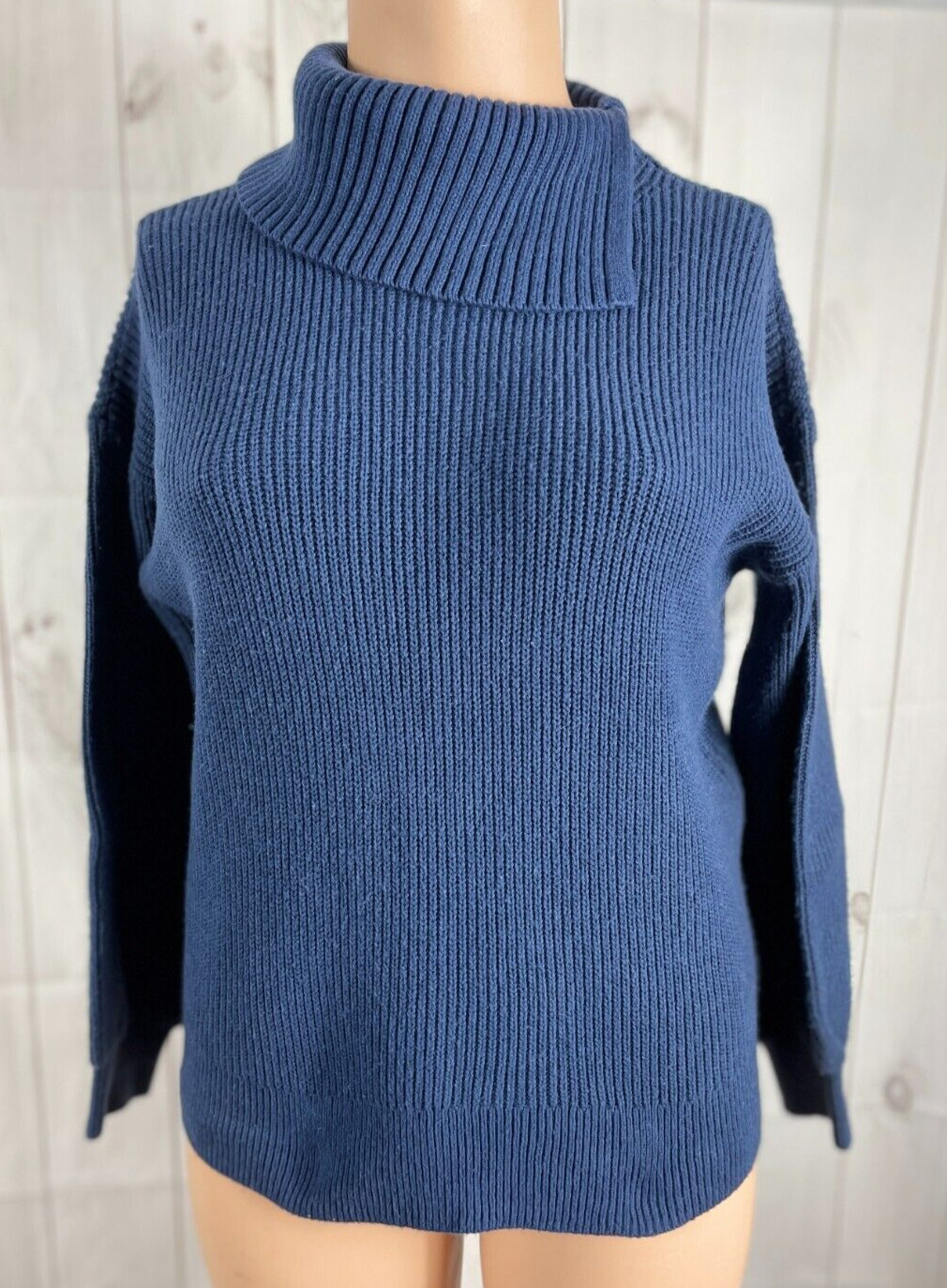 Talbots Solid Blue Turtleneck Ribbed Long Sleeve … - image 1