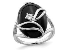 Black Onyx Ring in Sterling Silver with Simulated Cubic Zirconia